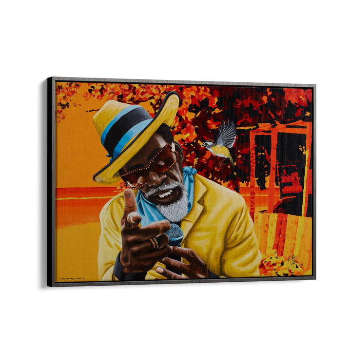 Come On And Tune In By Christian Beijer African Artwork  in Black Floater Frame