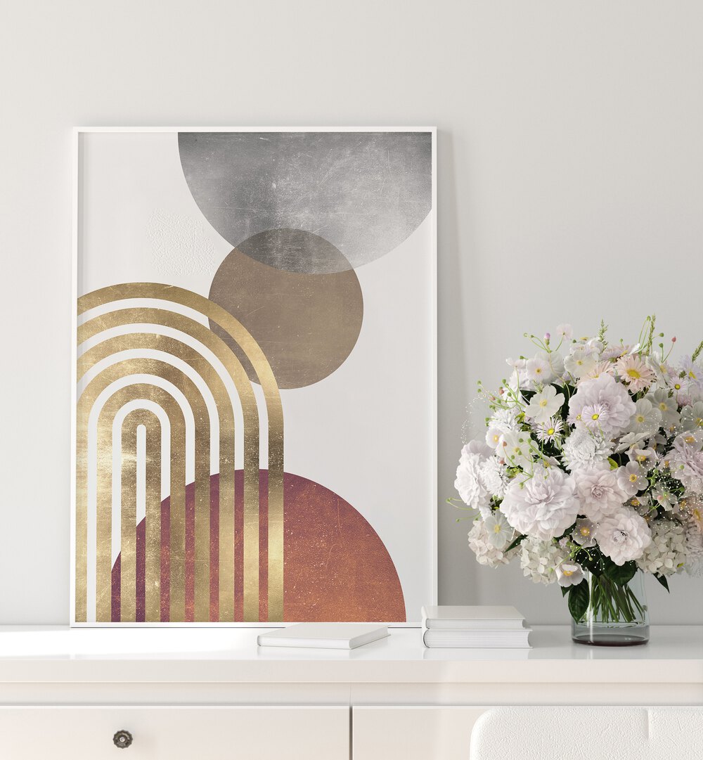 COMPOSITION LINES AND CIRCLES II , BOHO ART PAINTINGS