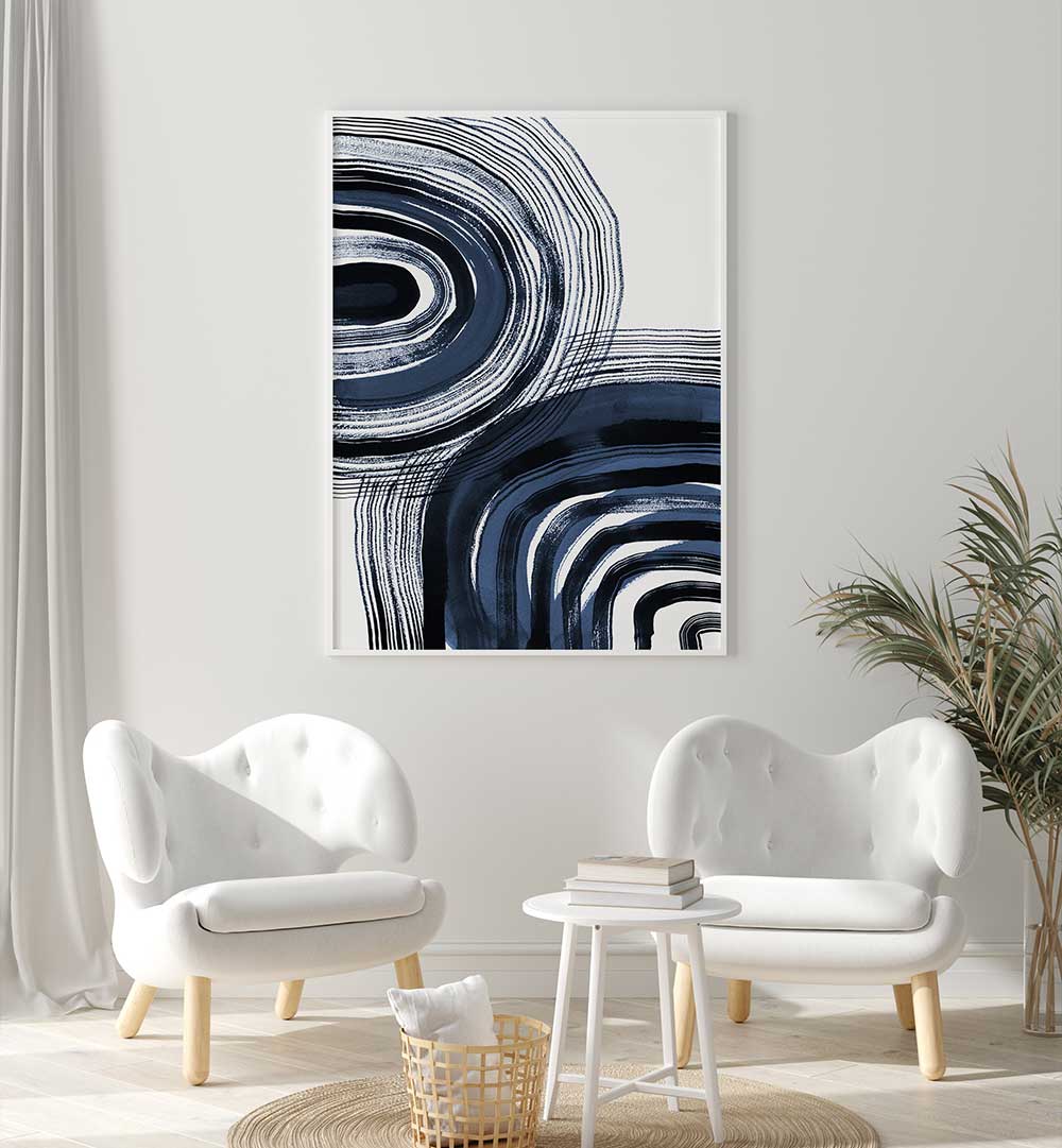 Elevate your space with CONCENTRIC BLUE AND BLACK BRUSHSTROKES, ABSTRACT PAINTINGS showcasing bold elegance.