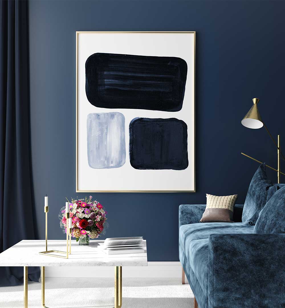 Stylish living room showcasing CONSTANCE, GEOMETRIC ART PRINTS, enhancing ambiance with modern geometric design.