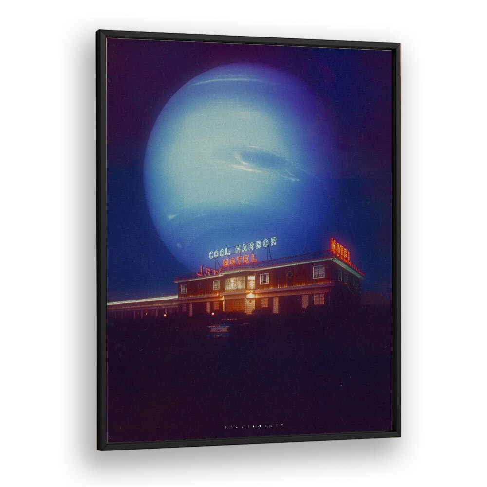 Cool Motel Surreal Painting Artwork in Black Plain Frame
