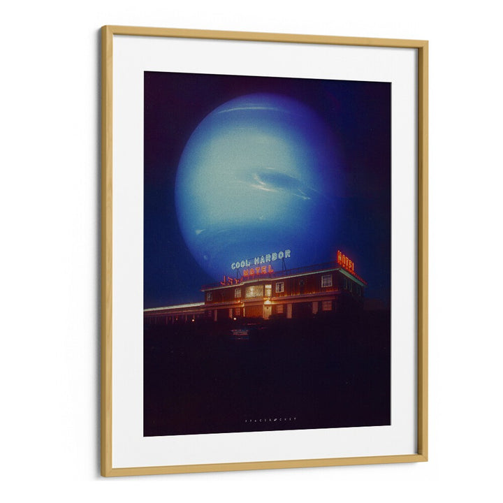 Cool Motel Surreal Painting Artwork in Oak Wood Frame With Mount