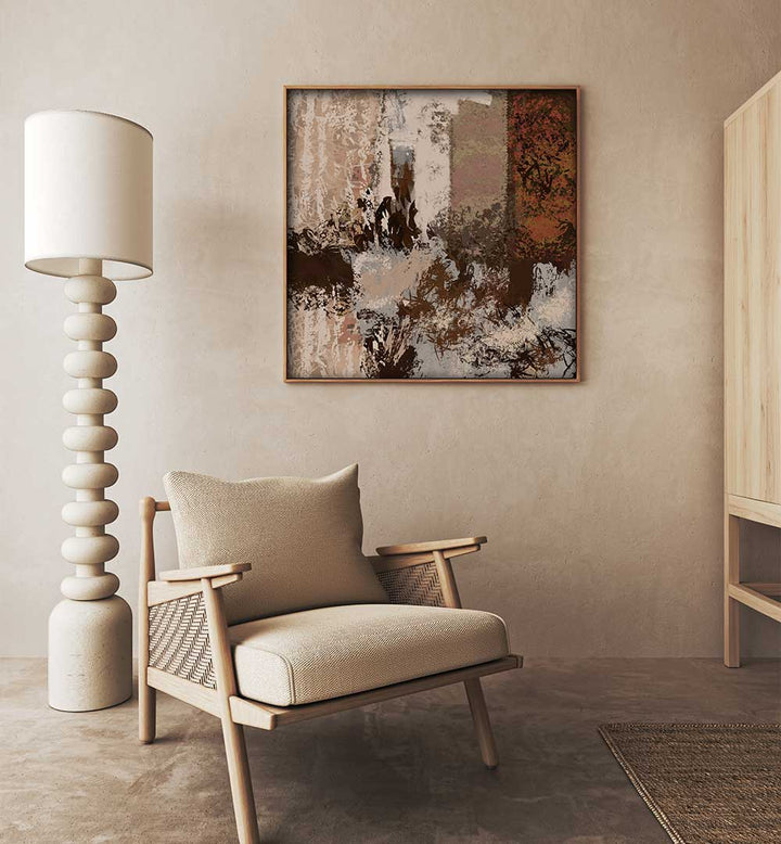 Stylish living room featuring COPPER, ABSTRACT PAINTINGS, enhancing the space with vibrant hues and textures.