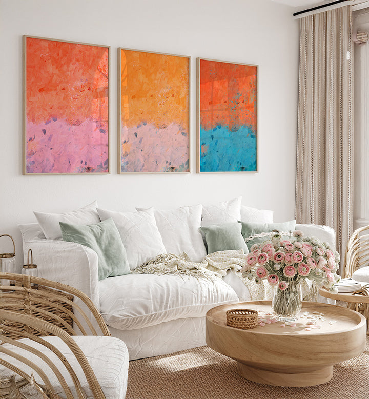 CORAL SKIES, SET OF 3 PAINTINGS