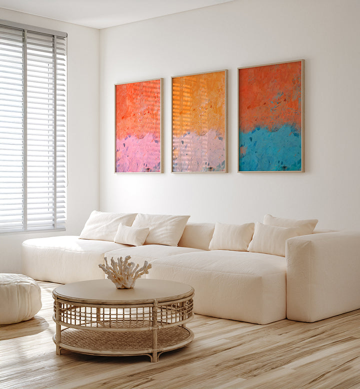 CORAL SKIES, SET OF 3 PAINTINGS