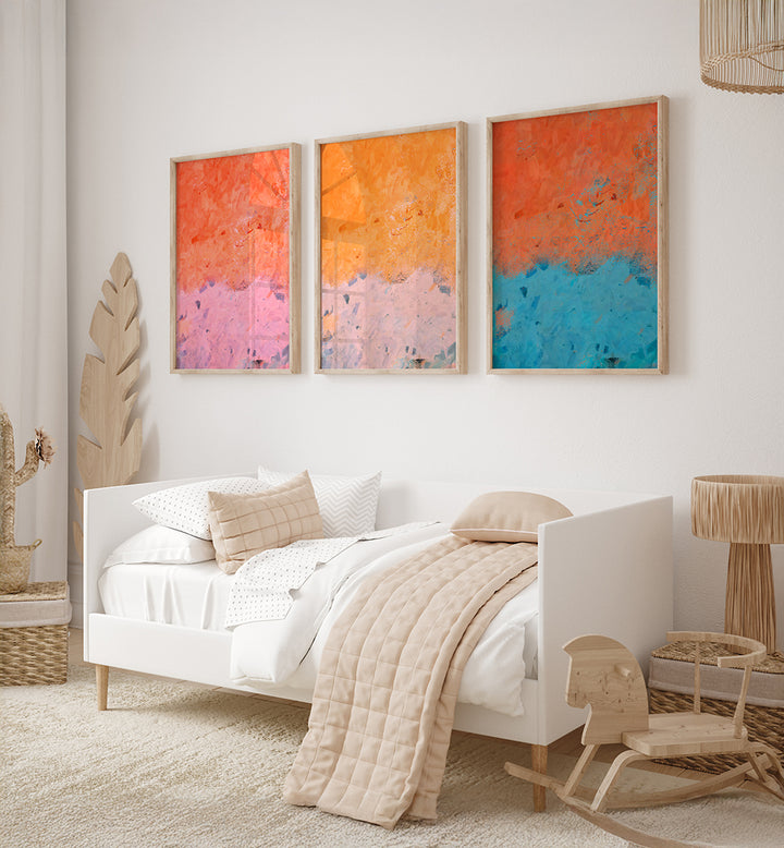 CORAL SKIES, SET OF 3 PAINTINGS
