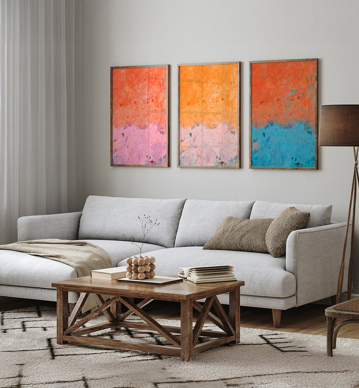 CORAL SKIES, SET OF 3 PAINTINGS