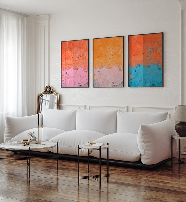 CORAL SKIES, SET OF 3 PAINTINGS