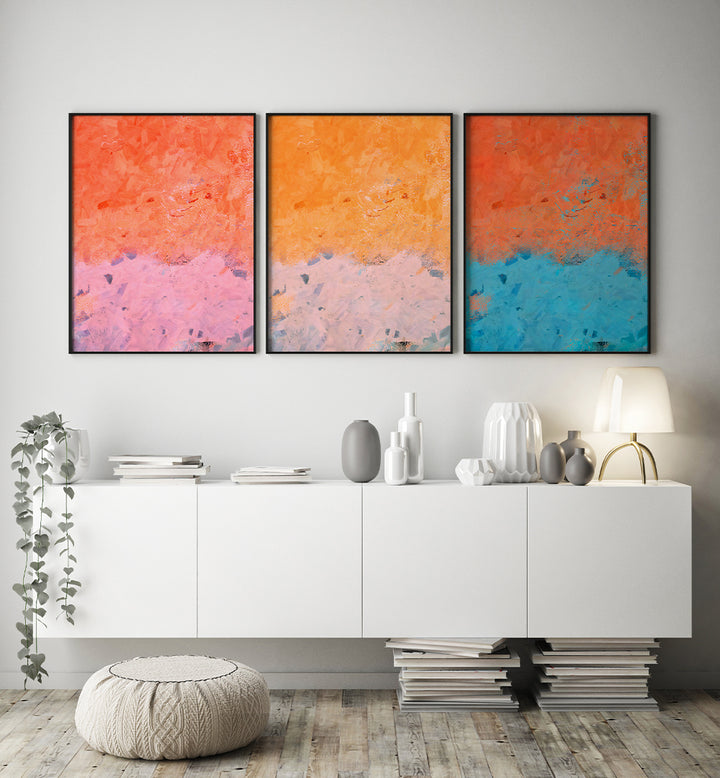 CORAL SKIES, SET OF 3 PAINTINGS