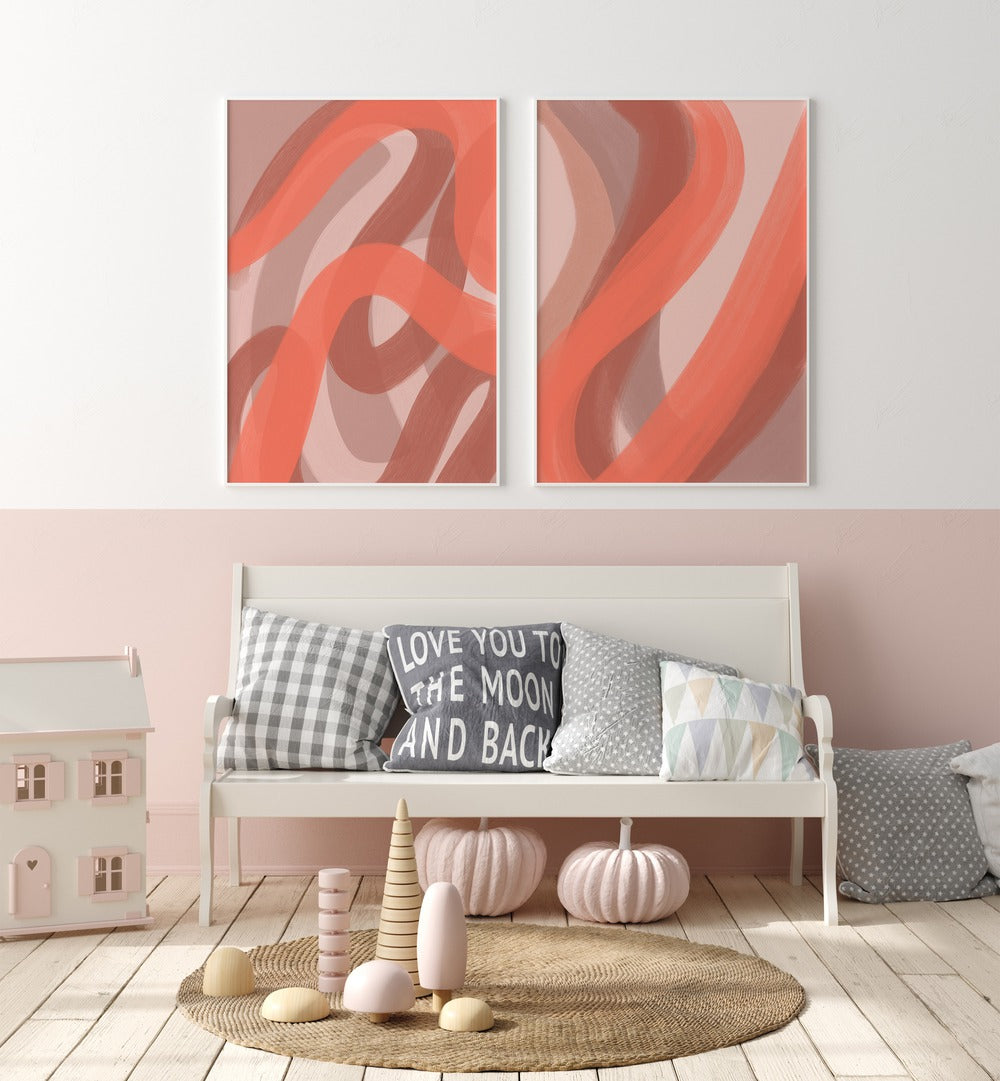 CORAL SET , SET OF 2 PAINTINGS