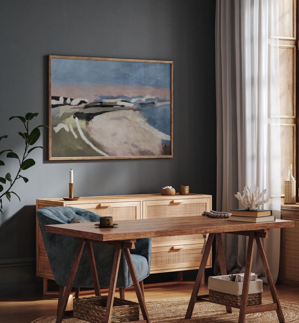 Stylish interior featuring CORNISH, BEACH PAINTINGS that beautifully capture the essence of the Cornish coastline.