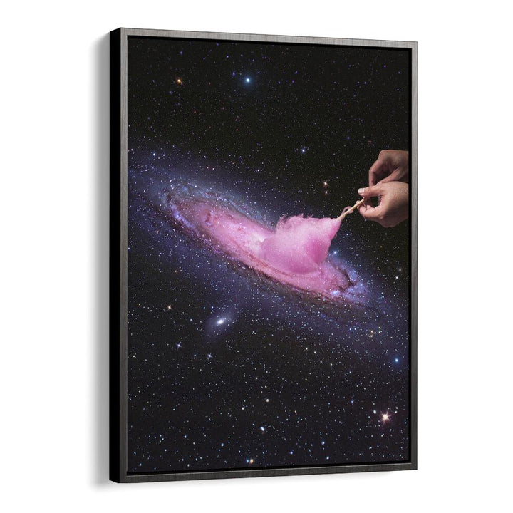 Cosmic Cotton Candy  Surreal Painting Artwork in Black Floater Frame