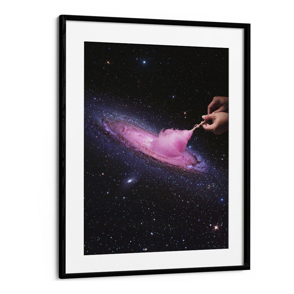 Cosmic Cotton Candy  Surreal Painting Artwork in Black Frame With Mount