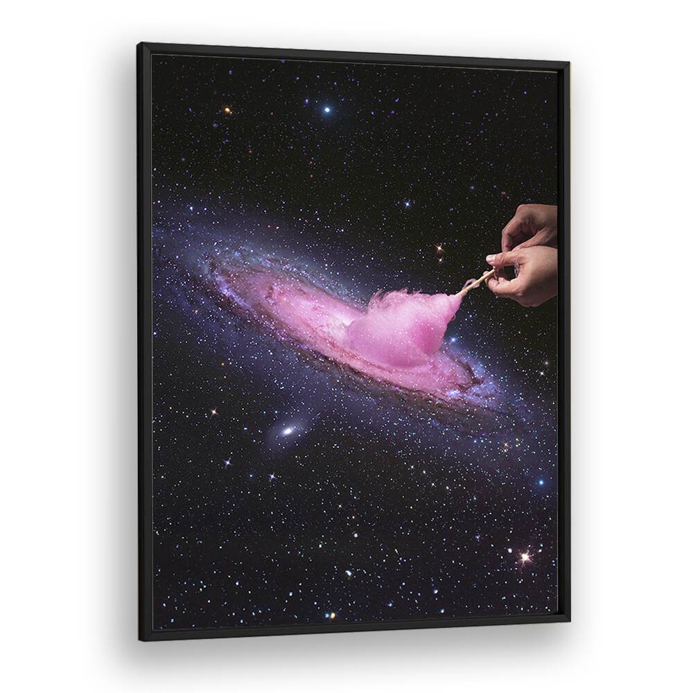 Cosmic Cotton Candy  Surreal Painting Artwork  in Black Plain Frame
