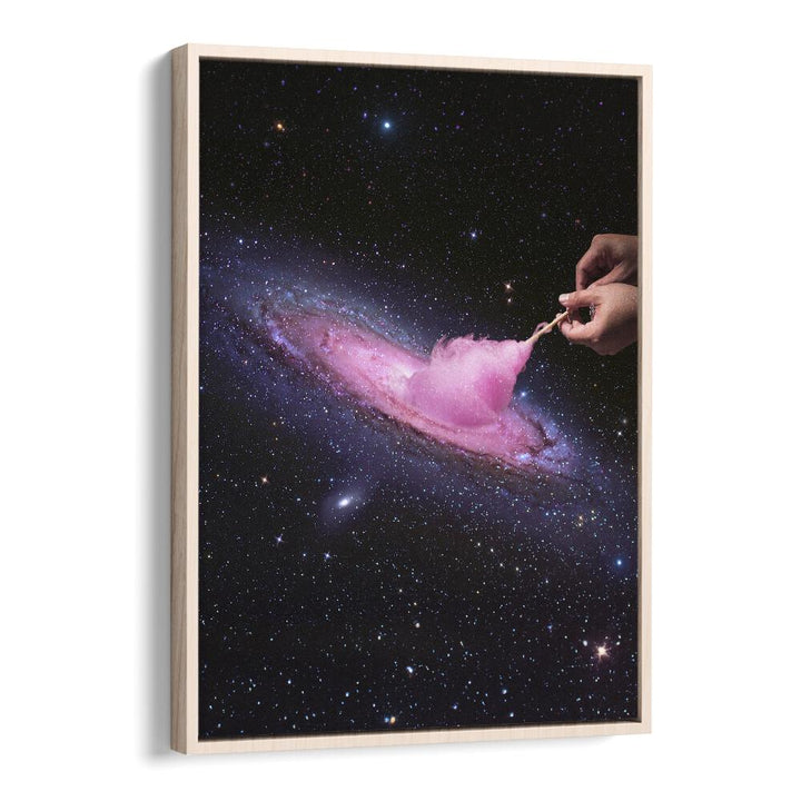 Cosmic Cotton Candy  Surreal Painting Artwork in Oak Wood Floater Frame Frame