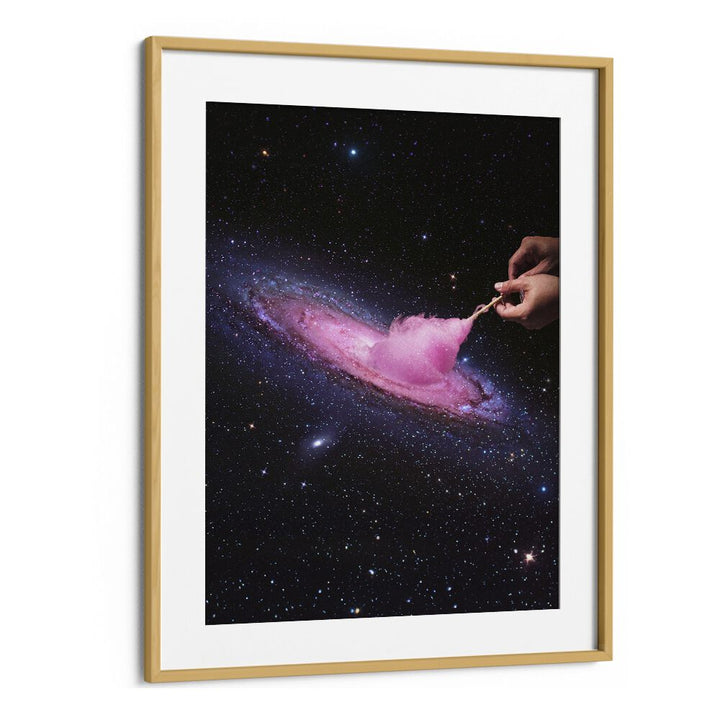 Cosmic Cotton Candy  Surreal Painting Artwork in Oak Wood Frame With Mount