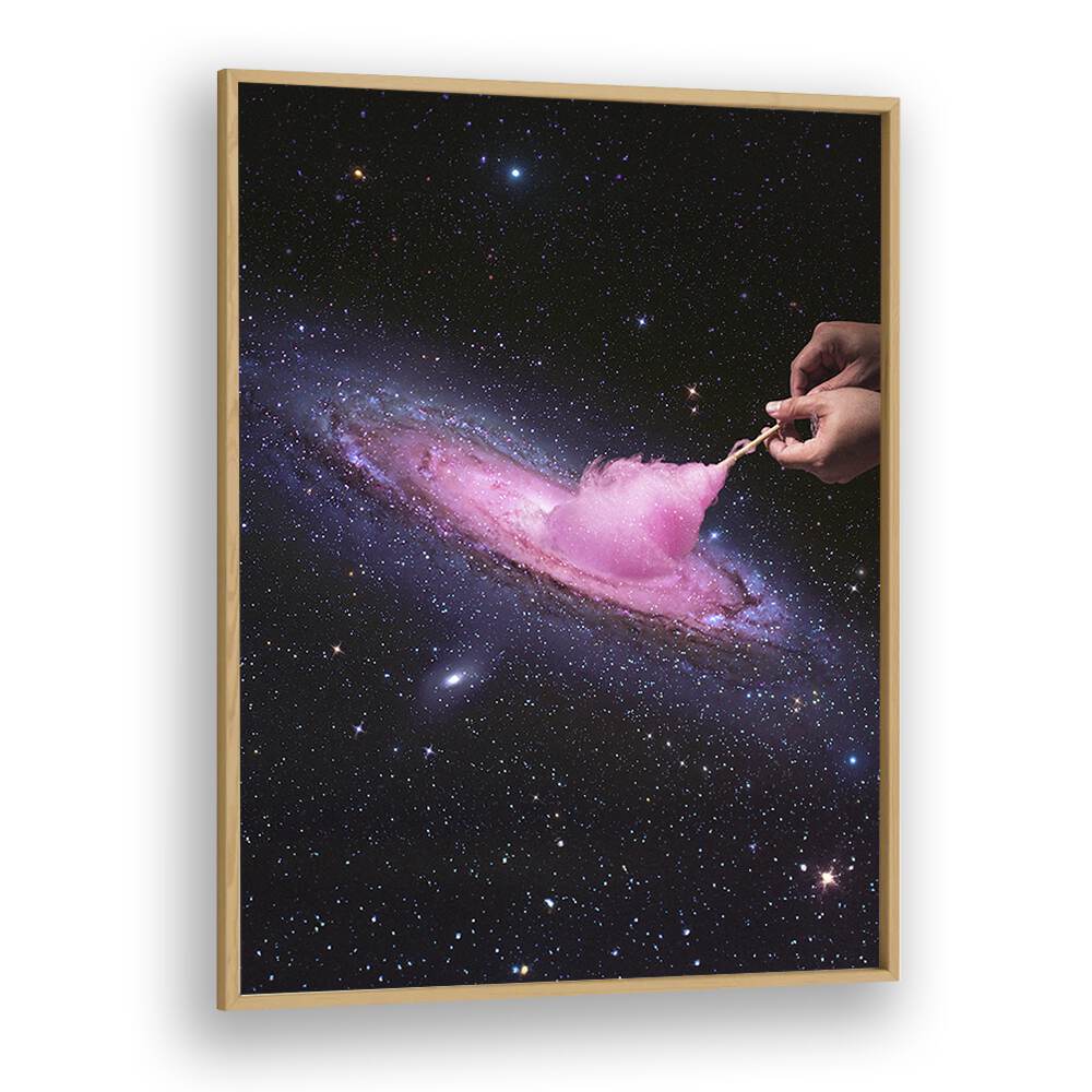 Cosmic Cotton Candy  Surreal Painting Artwork in Oak Wood Plain Fram