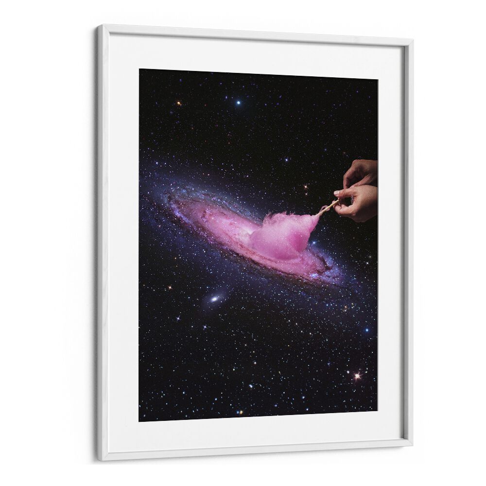 Cosmic Cotton Candy  Surreal Painting Artwork  in White frame With Mount
