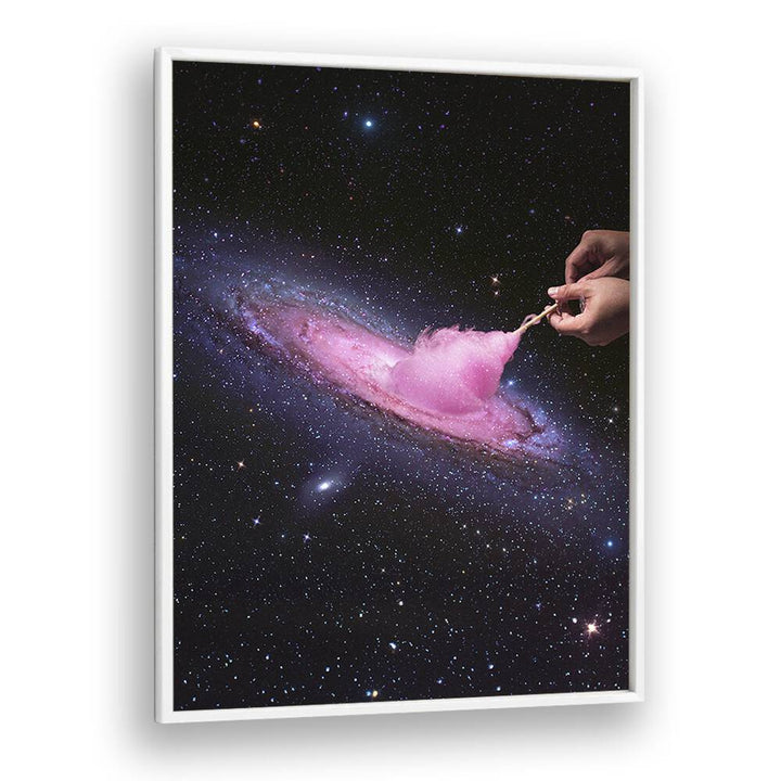 Cosmic Cotton Candy  Surreal Painting Artwork in White Plain Frame
