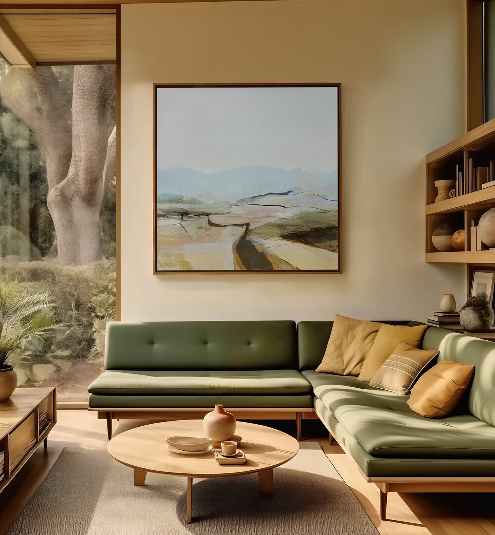 Relax in a stylish living room featuring COUNTRYVIEW, LANDSCAPE PAINTINGS that enhance your serene retreat.