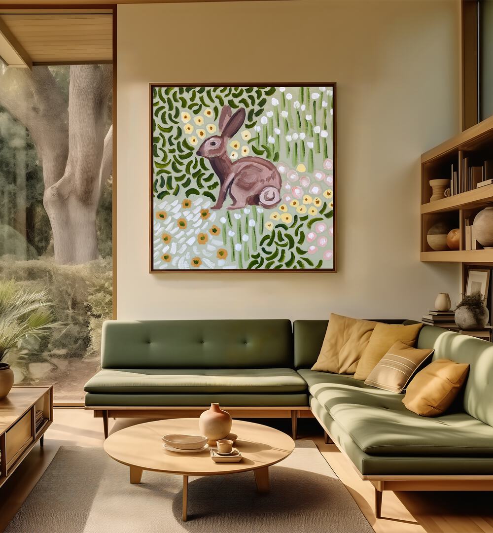 Transform your space with COZY CORNER, ANIMAL PAINTINGS featuring a charming rabbit in vibrant colors.