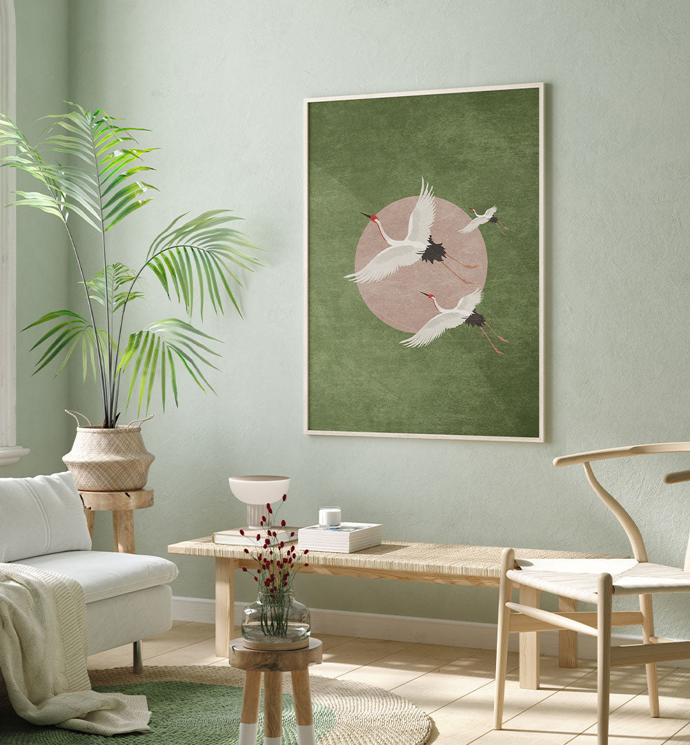 CRANES IN FLIGHT , ANIMAL PAINTINGS