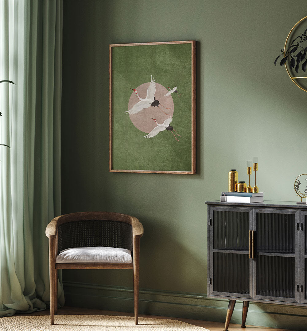 CRANES IN FLIGHT , ANIMAL PAINTINGS