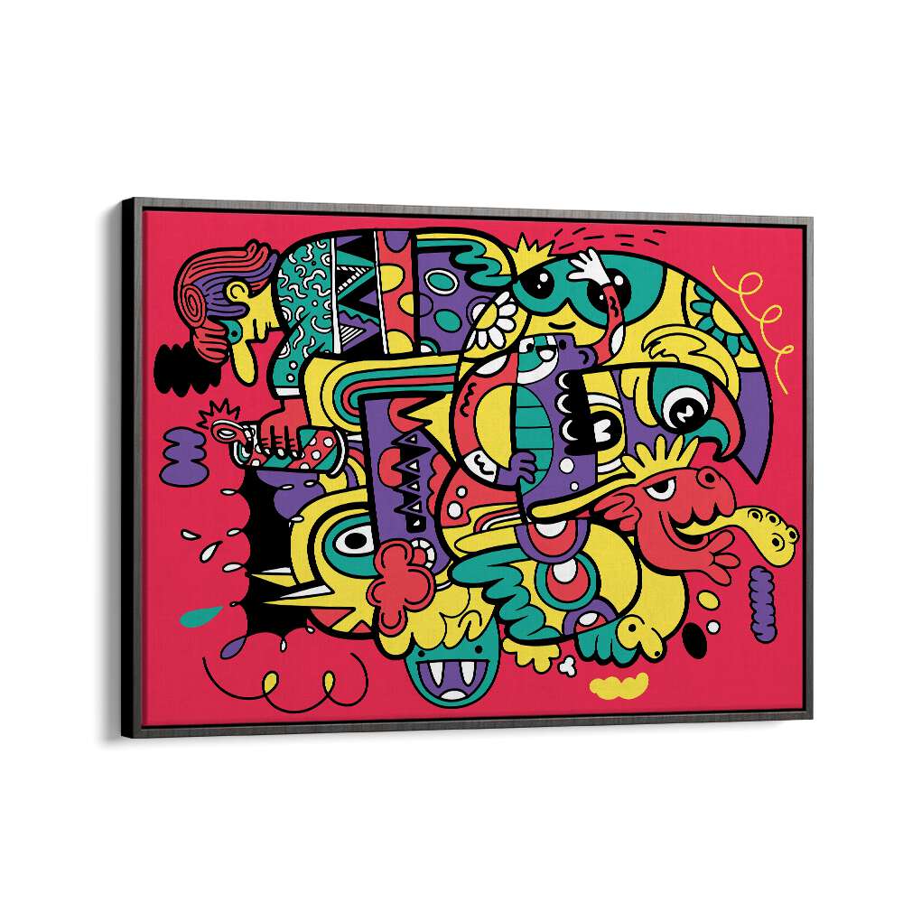 Crazy Abstract Doodle Comic Art Artwork in Black Floater Frame