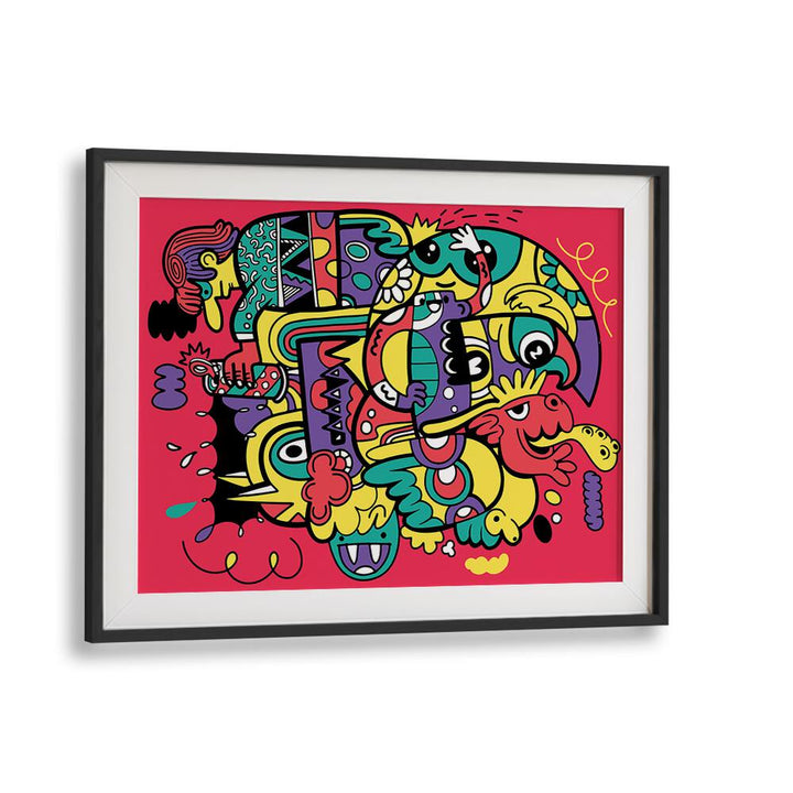 Crazy Abstract Doodle Comic Art Artwork in Black Frame With Mount