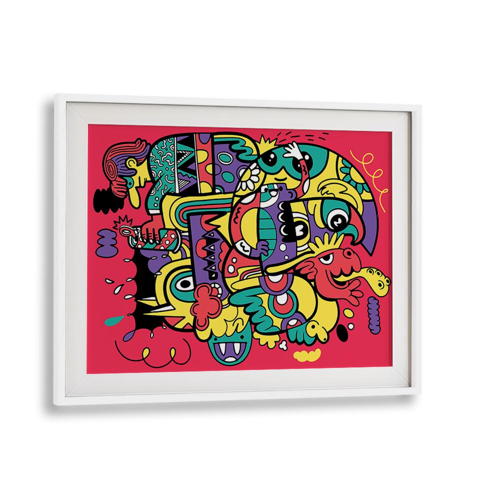 Crazy Abstract Doodle Comic Art Artwork in White Frame With Mount