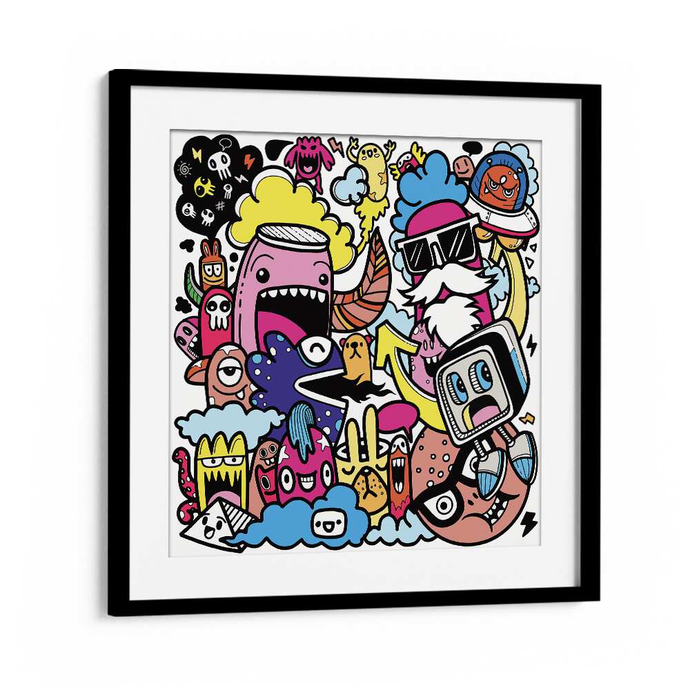 Crazy Quips Doodle Art Artwork in Black Frame With Mount