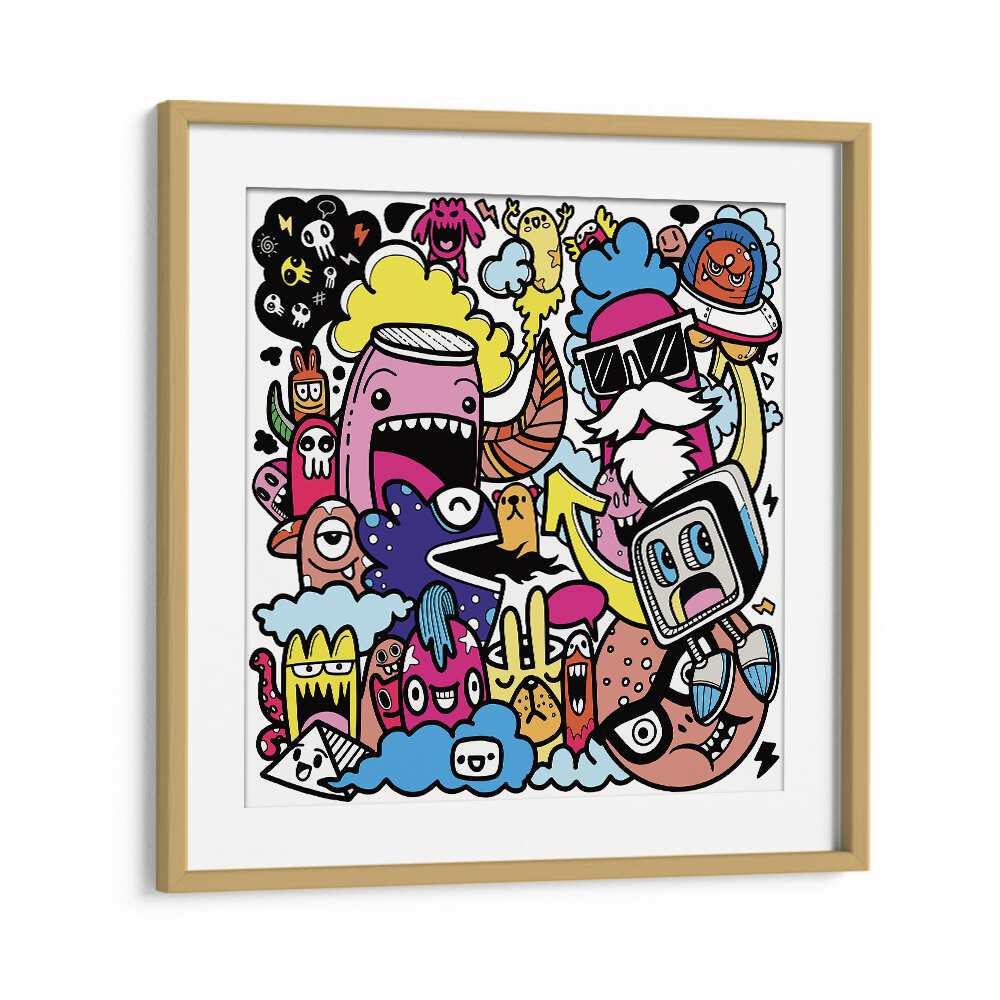 Crazy Quips Doodle Art Artwork in Oak Wood Frame With Mount