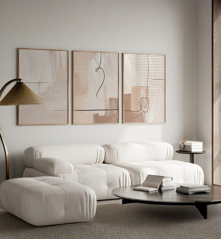 CREAM ABSTRACTION SET , SET OF 3 PAINTINGS