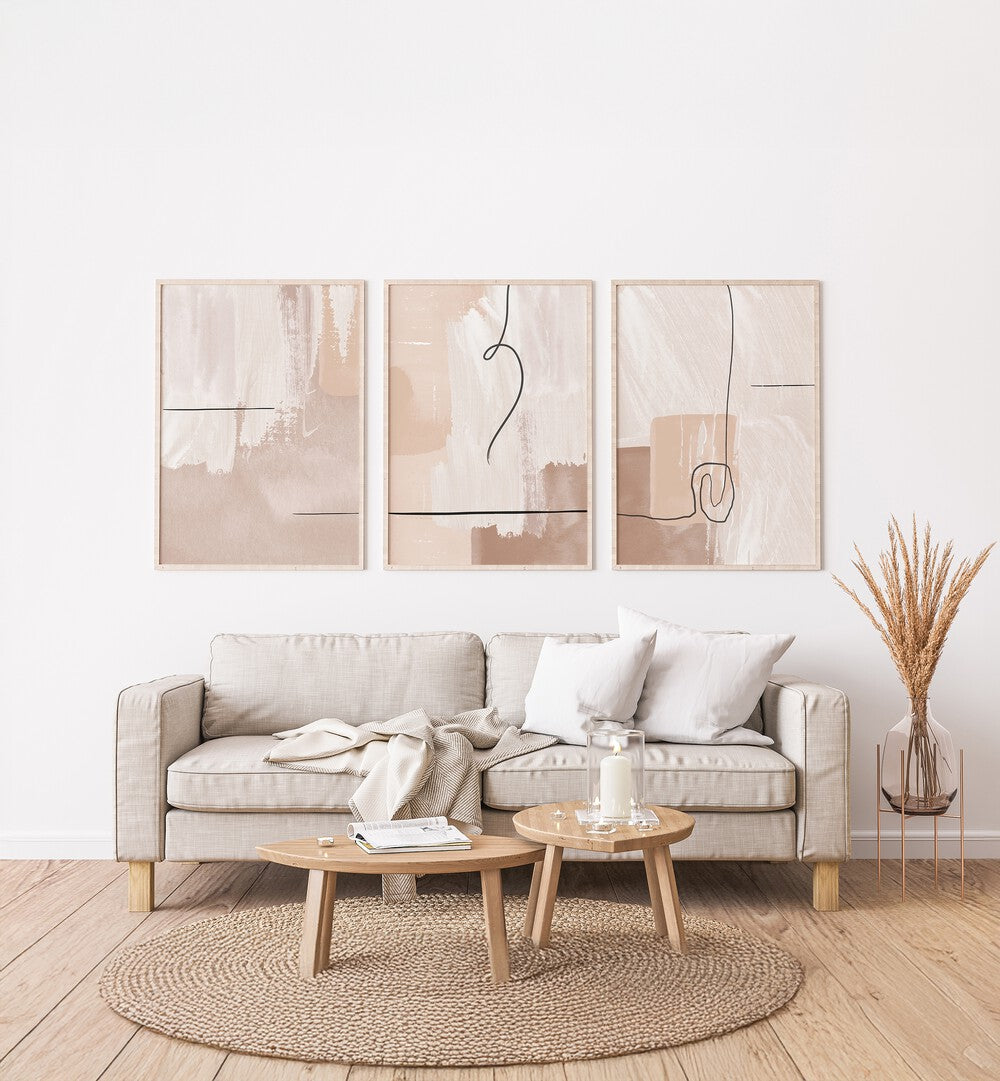 CREAM ABSTRACTION SET , SET OF 3 PAINTINGS