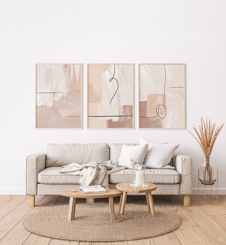 CREAM ABSTRACTION SET , SET OF 3 PAINTINGS