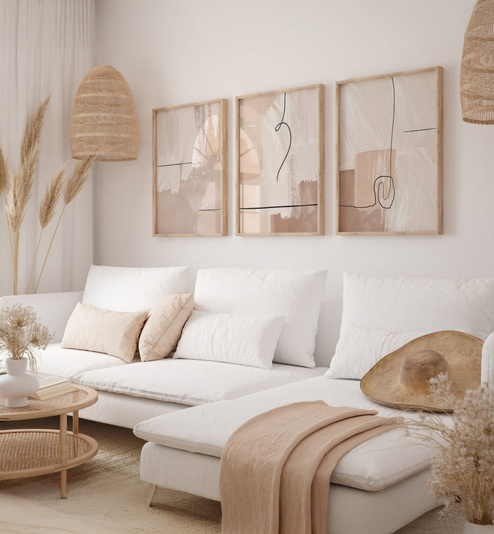 CREAM ABSTRACTION SET , SET OF 3 PAINTINGS