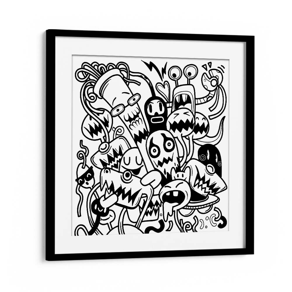 Creative Chaos Doodle Art Artwork in Black Frame With Mount