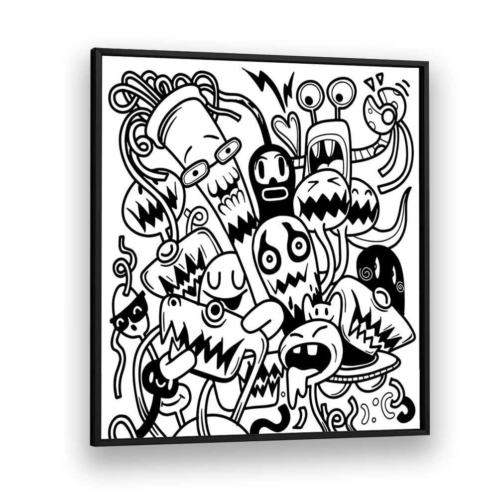 Creative Chaos Doodle Art Artwork in Black Plain Frame