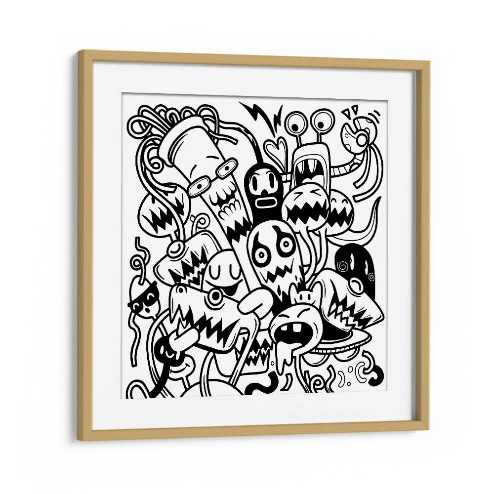 Creative Chaos Doodle Art Artwork in Oak Wood Frame With Mount