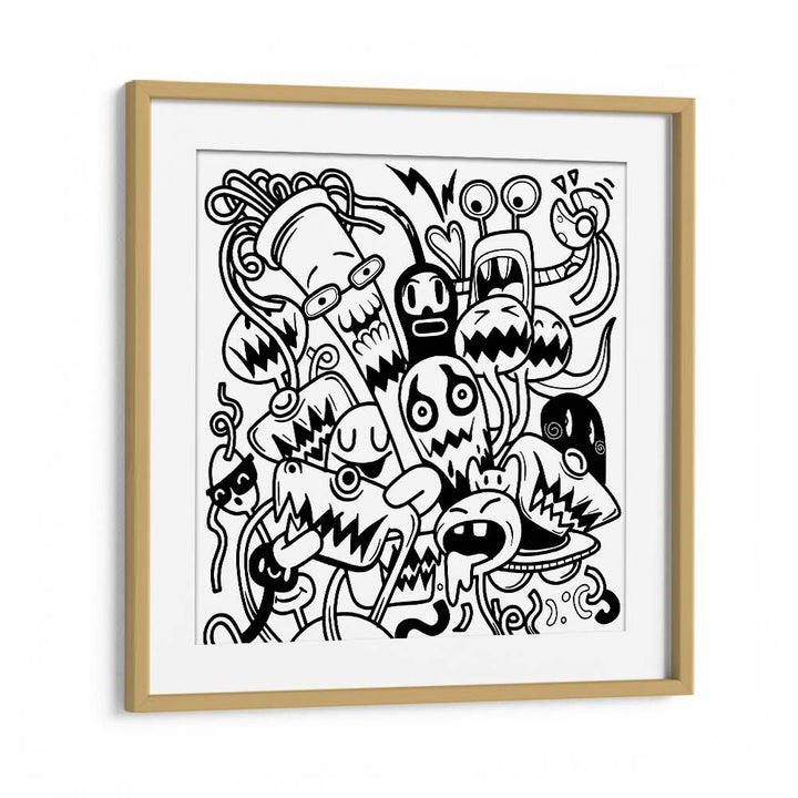 Creative Chaos Doodle Art Artwork in Oak Wood Frame With Mount