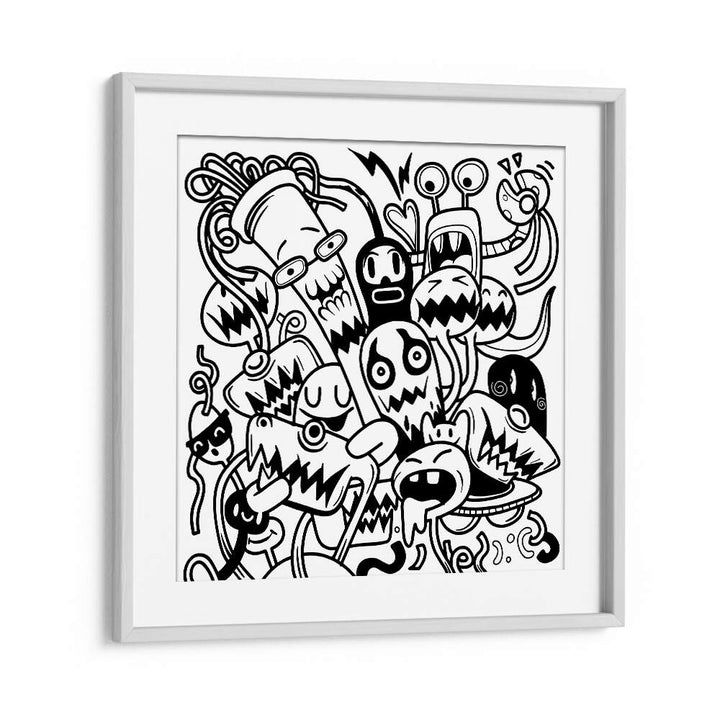 Creative Chaos Doodle Art Artwork in White Frame With Mount