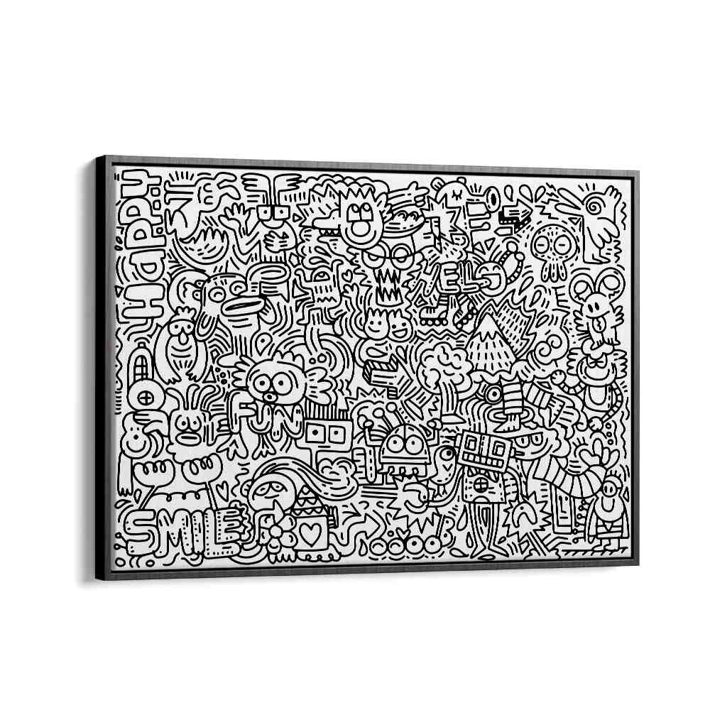 Creature Carnival Doodle Art Artwork in Black Floater Frame