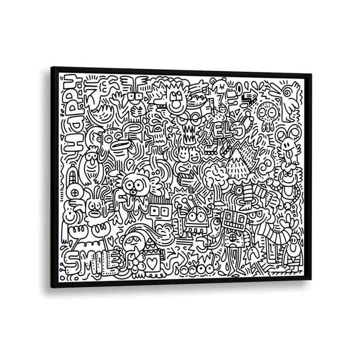 Creature Carnival Doodle Art Artwork in Black Plain Frame