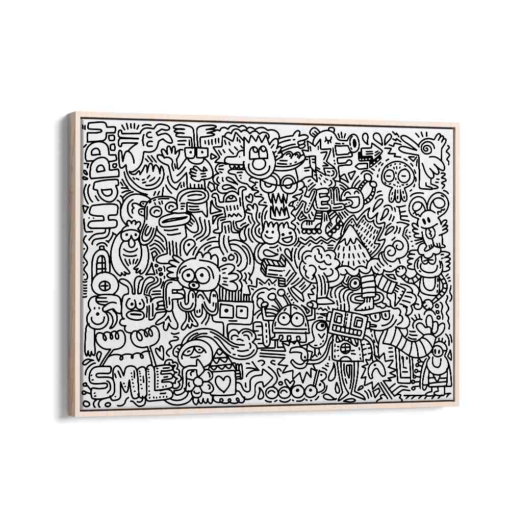 Creature Carnival Doodle Art Artwork in Oak Wood Floater Frame