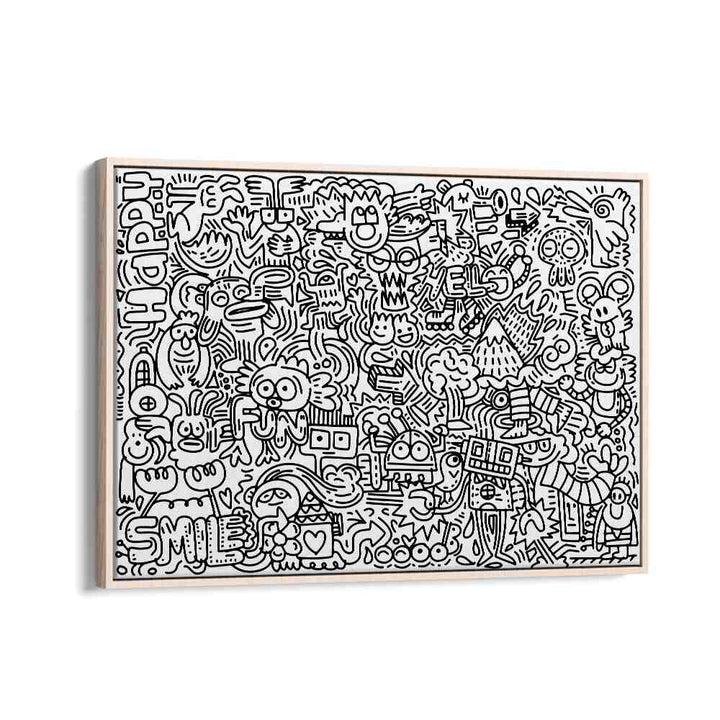 Creature Carnival Doodle Art Artwork in Oak Wood Floater Frame