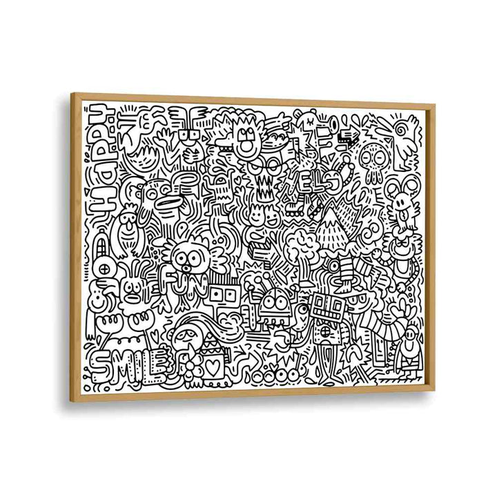 Creature Carnival Doodle Art Artwork in Oak Wood Plain Frame