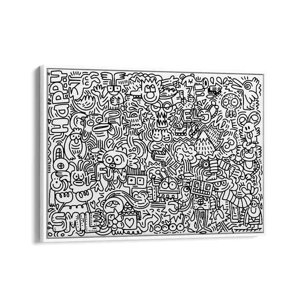 Creature Carnival Doodle Art Artwork in White Floater Frame