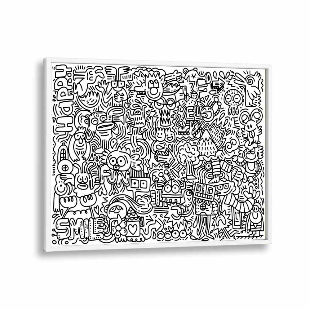 Creature Carnival Doodle Art Artwork in White Plain Frame