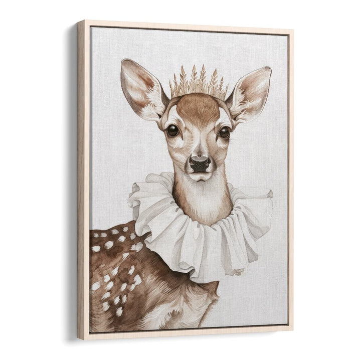 Crowned Stag Sovereignty Kids Art Artwork in Oak Wood Floater Frame
