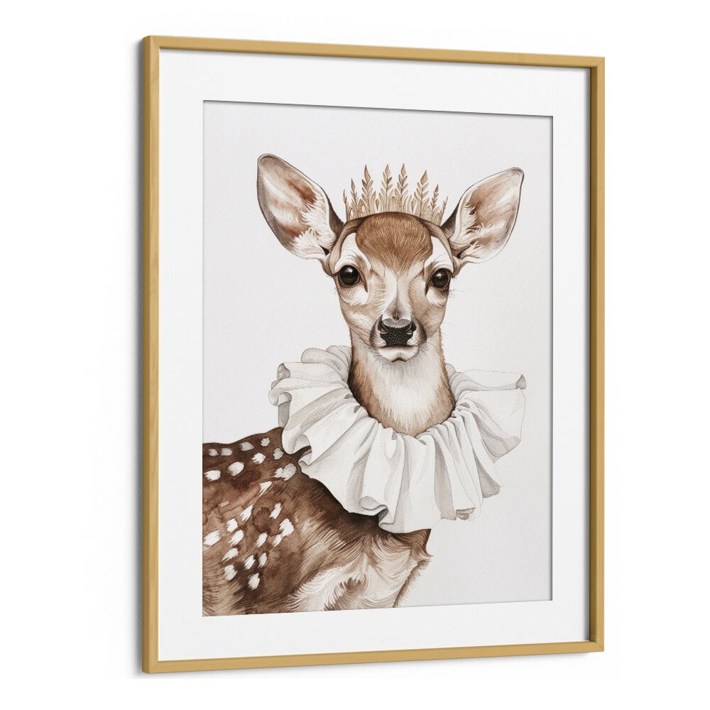 Crowned Stag Sovereignty Kids Art Artwork in Oak Wood Frame With Mount
